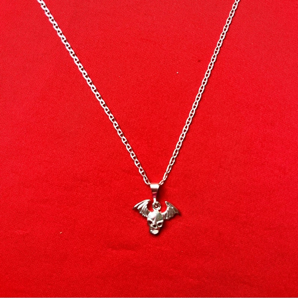 Silver‎ Winged Skull Pendant and chain Necklace